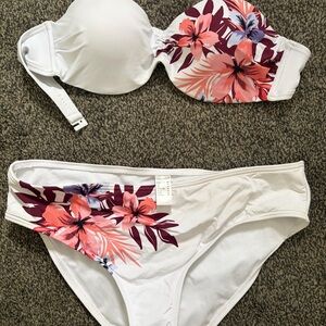 Lascana White Floral Bandeau Bikini Set — Women Swim